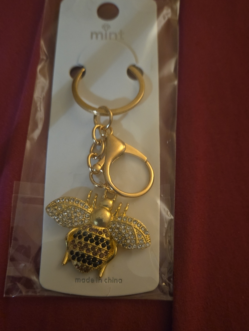 Gold Tone Sparkly Bee Keychain/bag Charm with Crystals